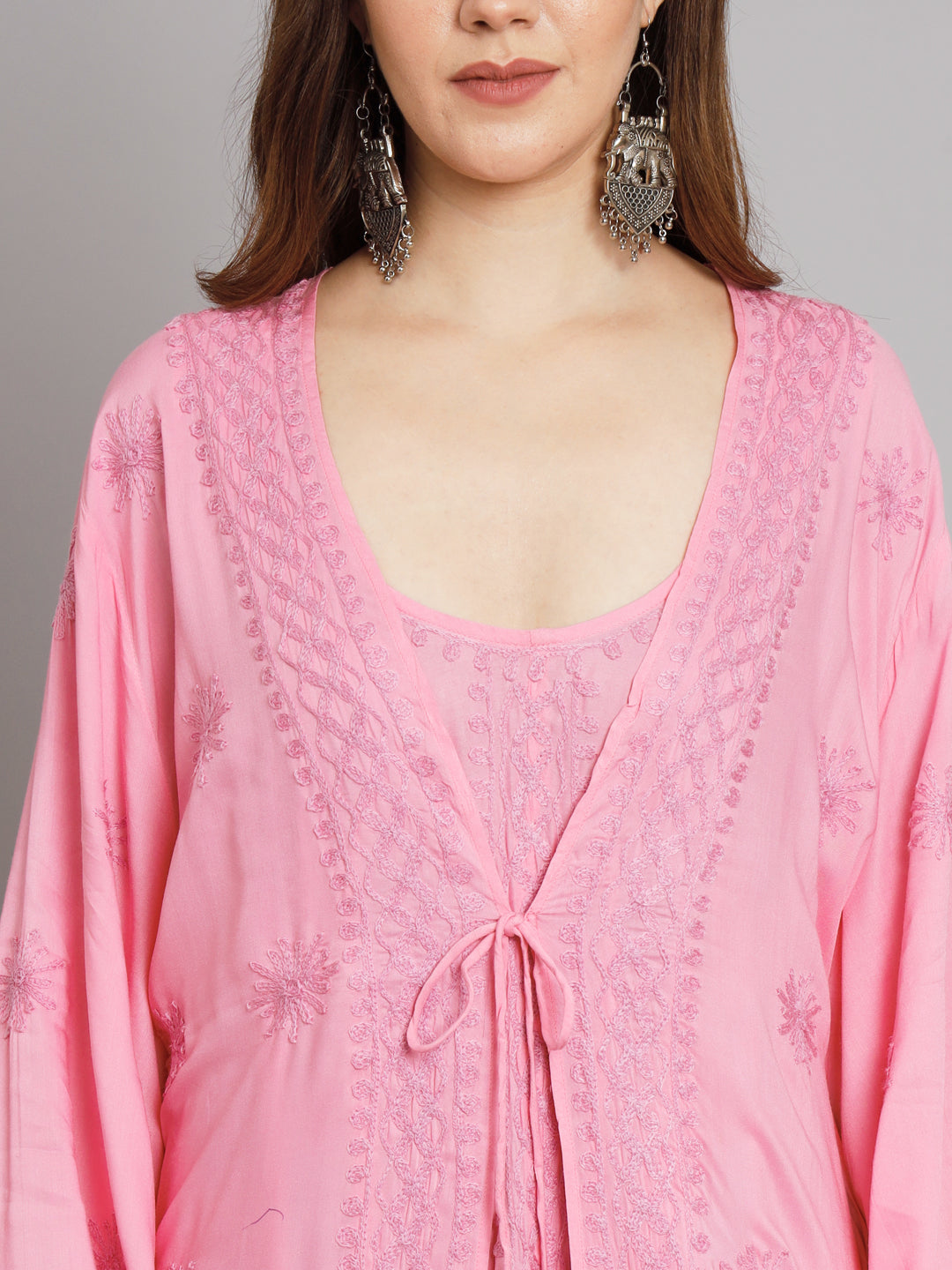 Hand Embroidered Chikankari Modal Kaftan-AL3605