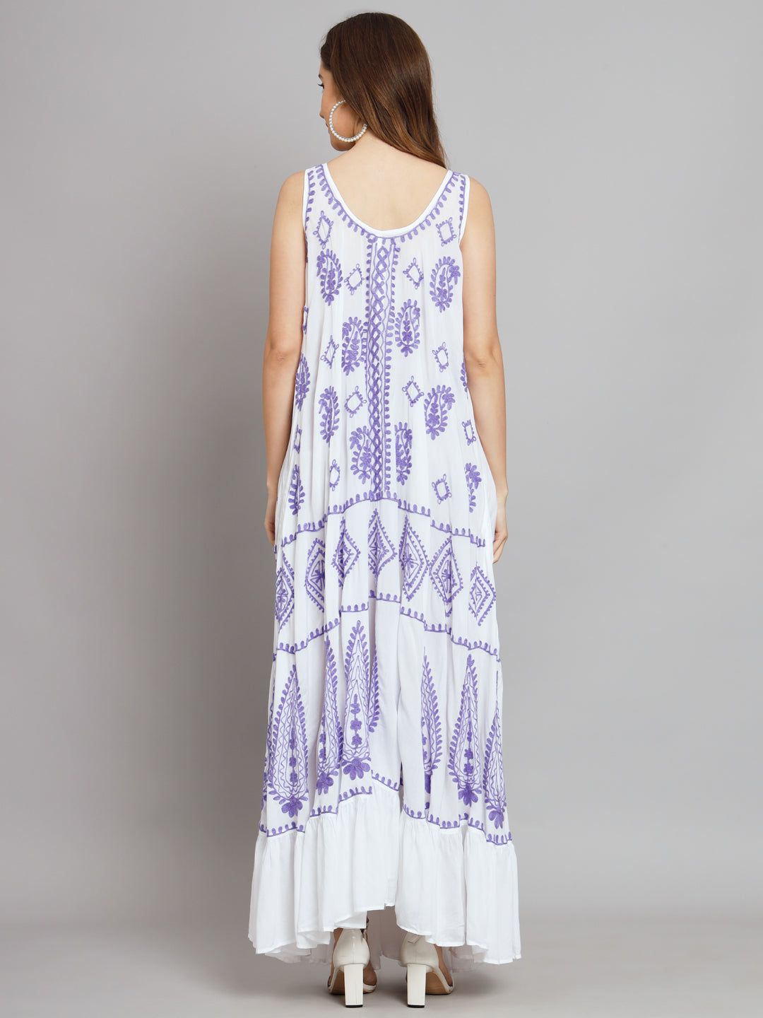Hand Embroidered Chikankari Modal Kaftan-AL3605