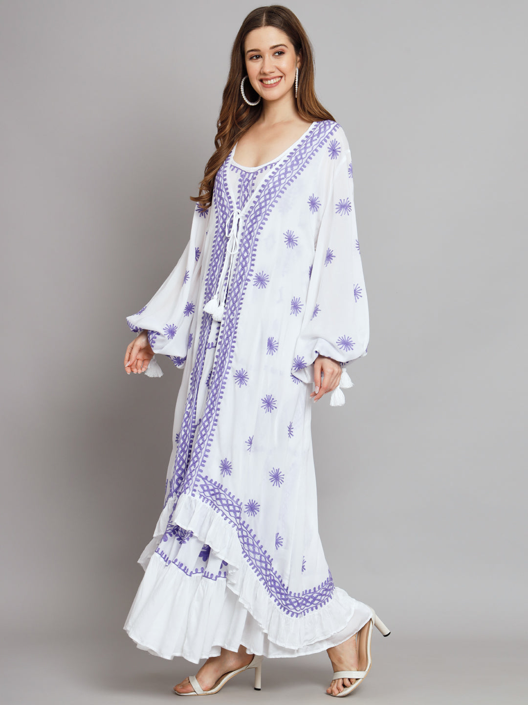 Hand Embroidered Chikankari Modal Kaftan-AL3605