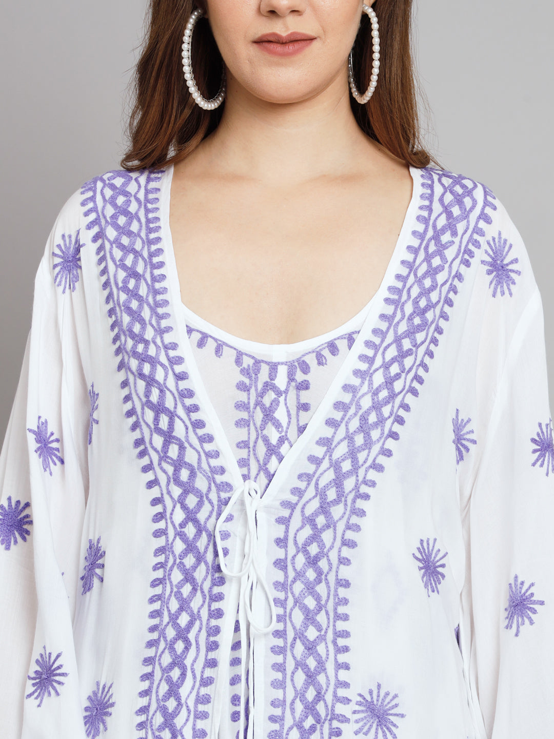 Hand Embroidered Chikankari Modal Kaftan-AL3605