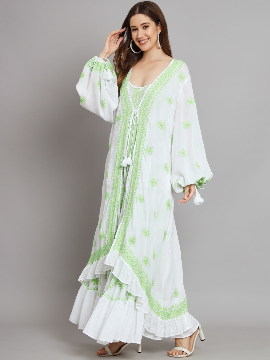Hand Embroidered Chikankari Modal Kaftan-AL3605