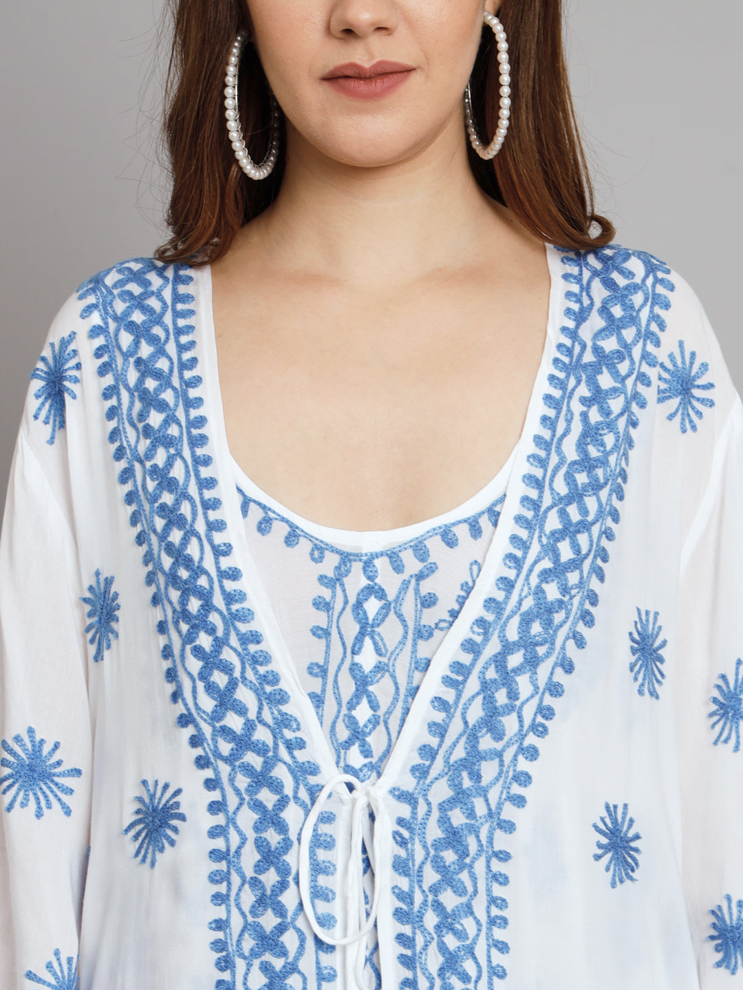 Hand Embroidered Chikankari Modal Kaftan-AL3605