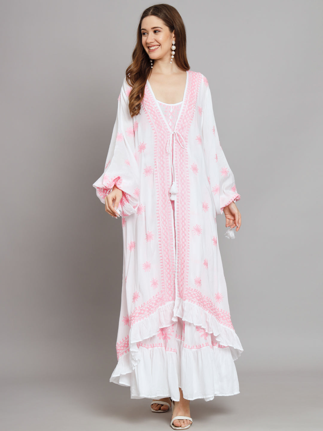 Hand Embroidered Chikankari Modal Kaftan-AL3605