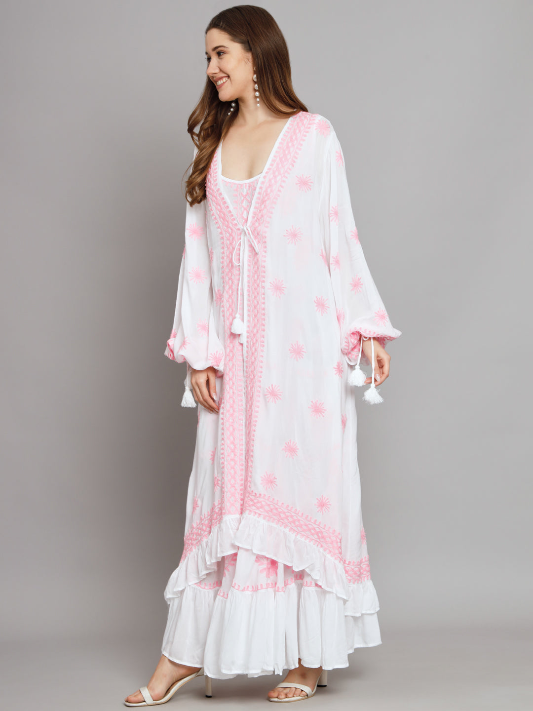 Hand Embroidered Chikankari Modal Kaftan-AL3605
