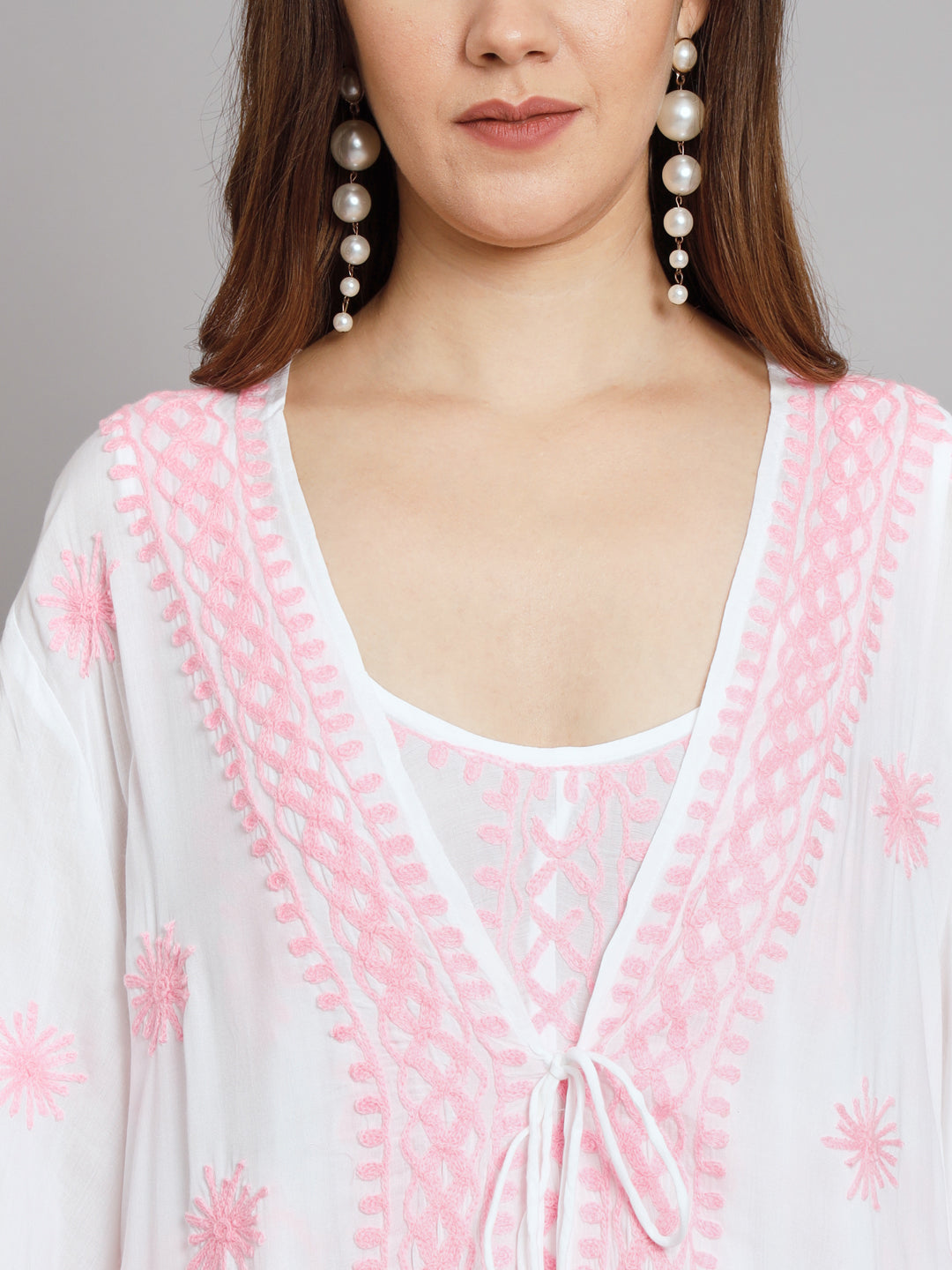 Hand Embroidered Chikankari Modal Kaftan-AL3605