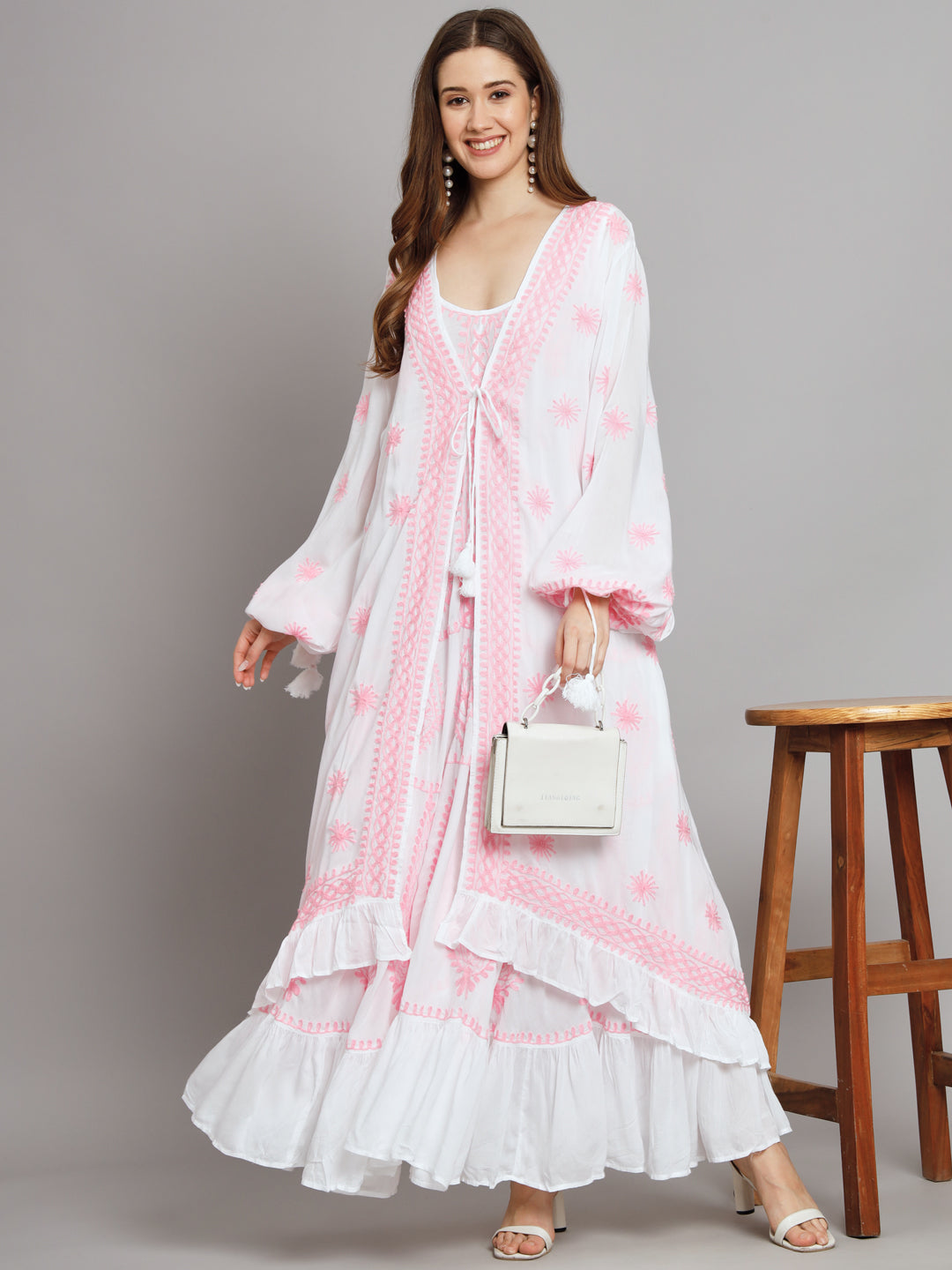 Hand Embroidered Chikankari Modal Kaftan-AL3605