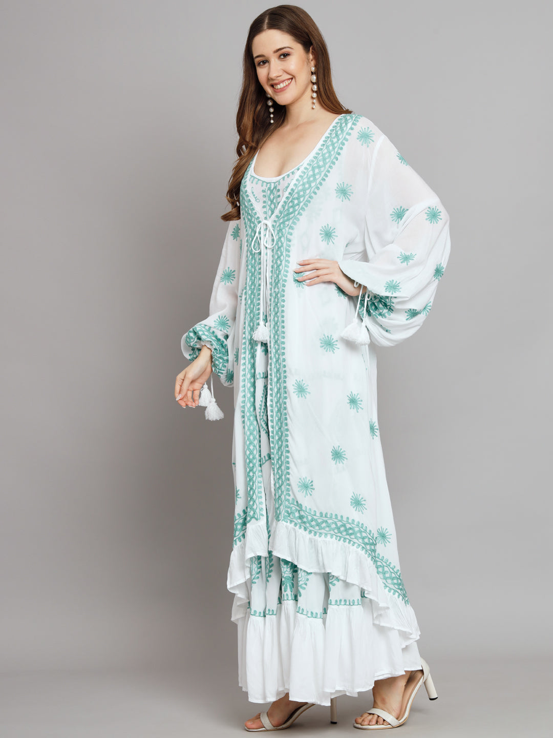 Hand Embroidered Chikankari Modal Kaftan-AL3605
