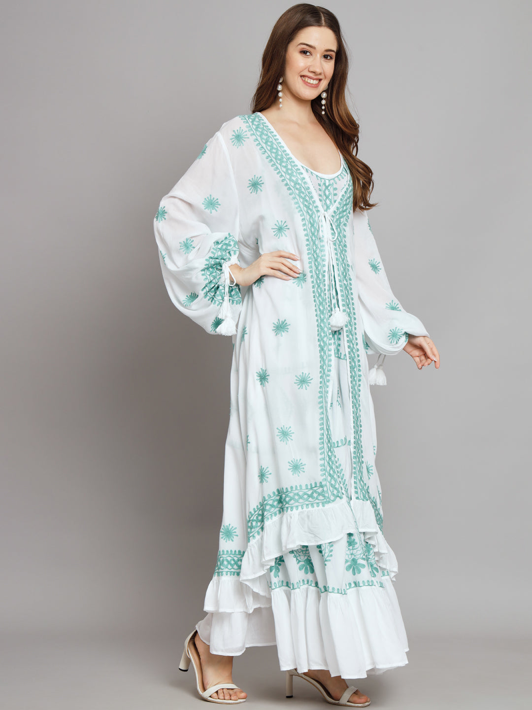Hand Embroidered Chikankari Modal Kaftan-AL3605