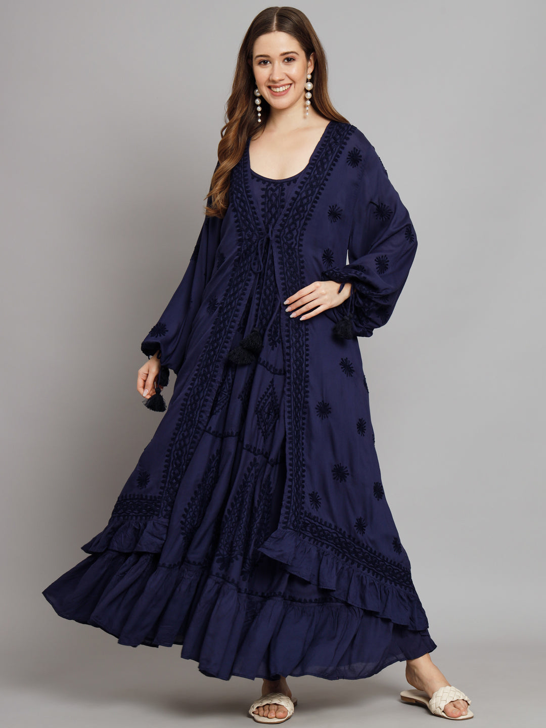 Hand Embroidered Chikankari Modal Kaftan-AL3605