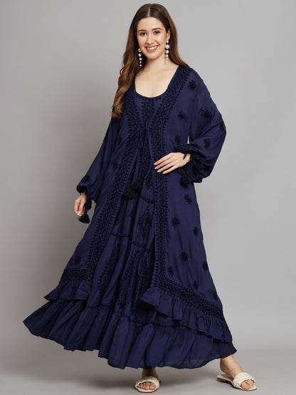 Hand Embroidered Chikankari Modal Kaftan-AL3605