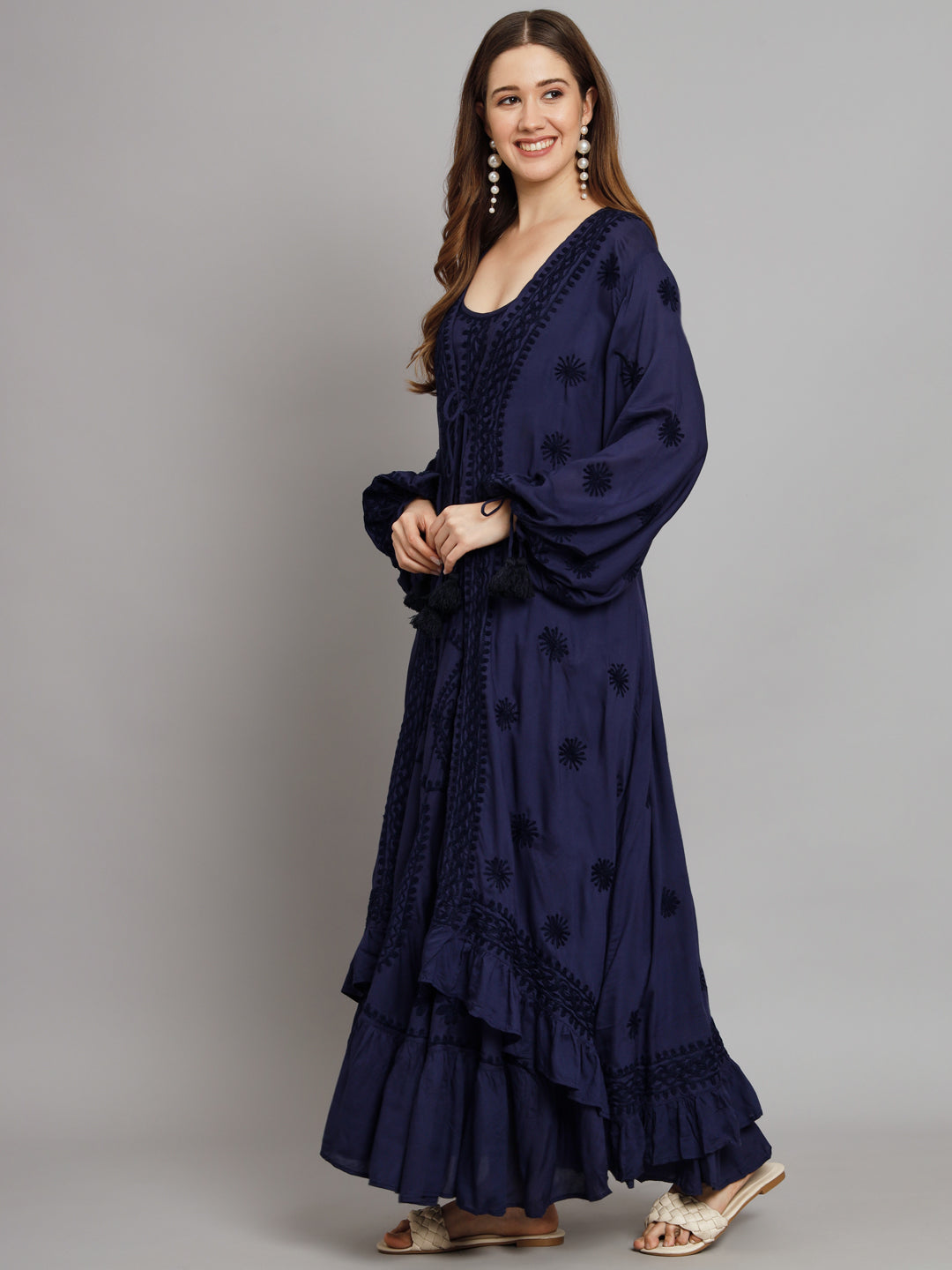 Hand Embroidered Chikankari Modal Kaftan-AL3605
