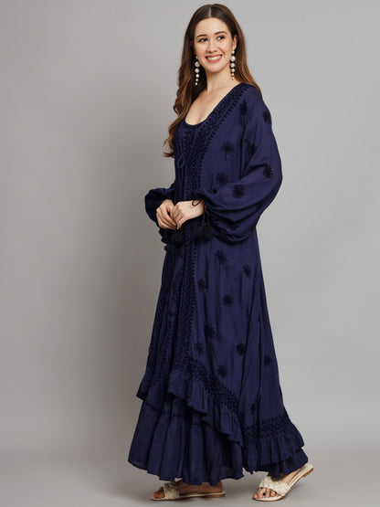 Hand Embroidered Chikankari Modal Kaftan-AL3605