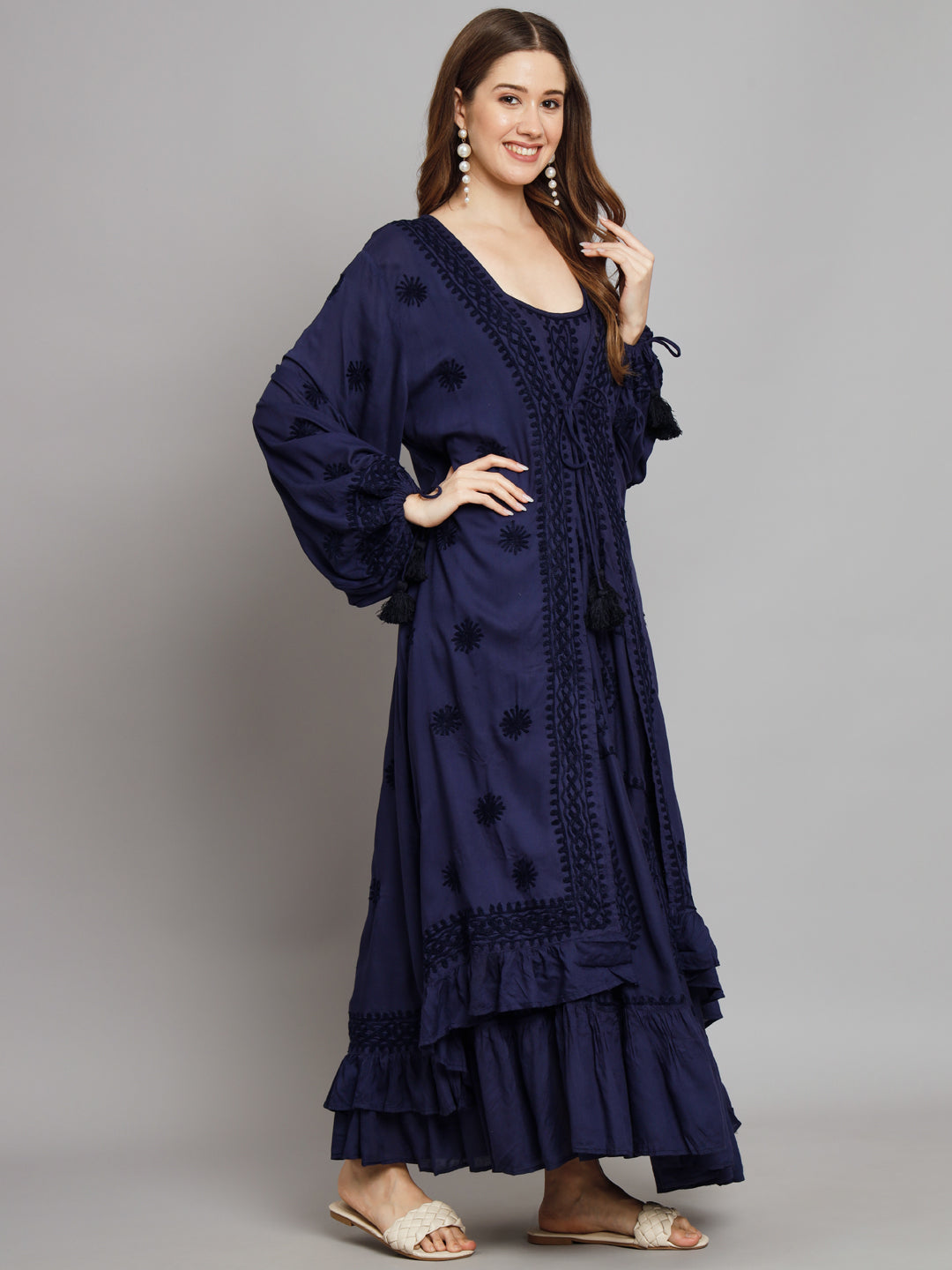 Hand Embroidered Chikankari Modal Kaftan-AL3605