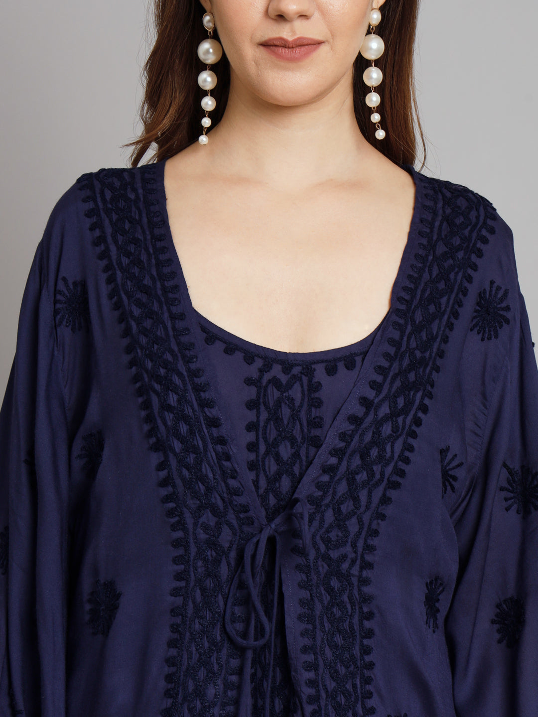Hand Embroidered Chikankari Modal Kaftan-AL3605