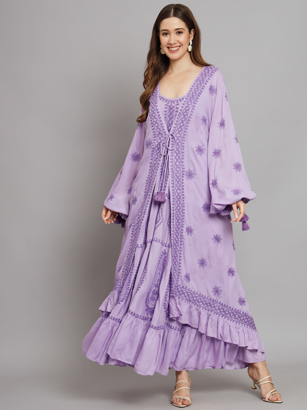 Hand Embroidered Chikankari Modal Kaftan-AL3605