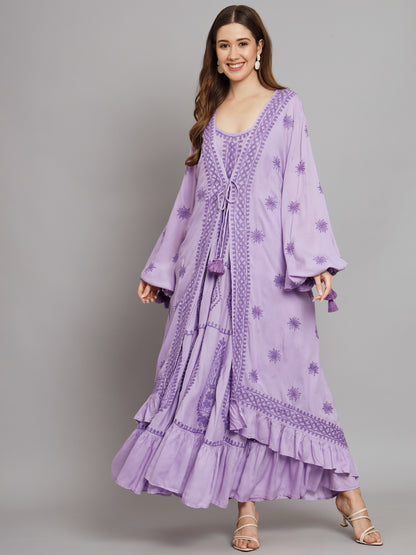 Hand Embroidered Chikankari Modal Kaftan-AL3605