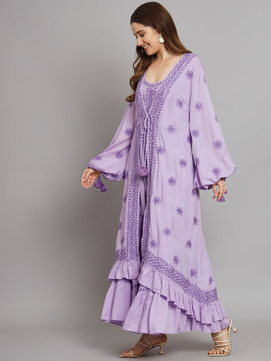 Hand Embroidered Chikankari Modal Kaftan-AL3605