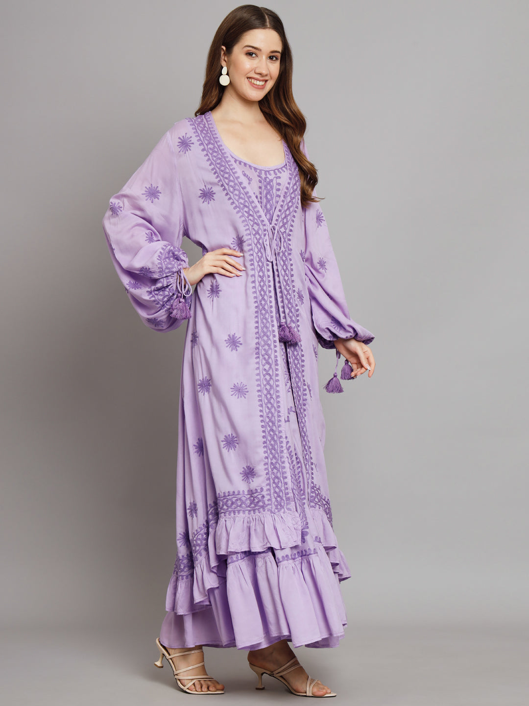 Hand Embroidered Chikankari Modal Kaftan-AL3605