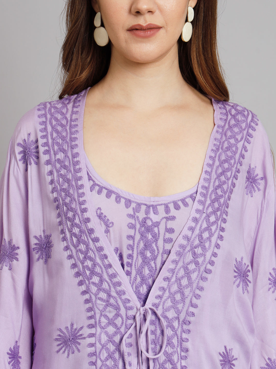 Hand Embroidered Chikankari Modal Kaftan-AL3605