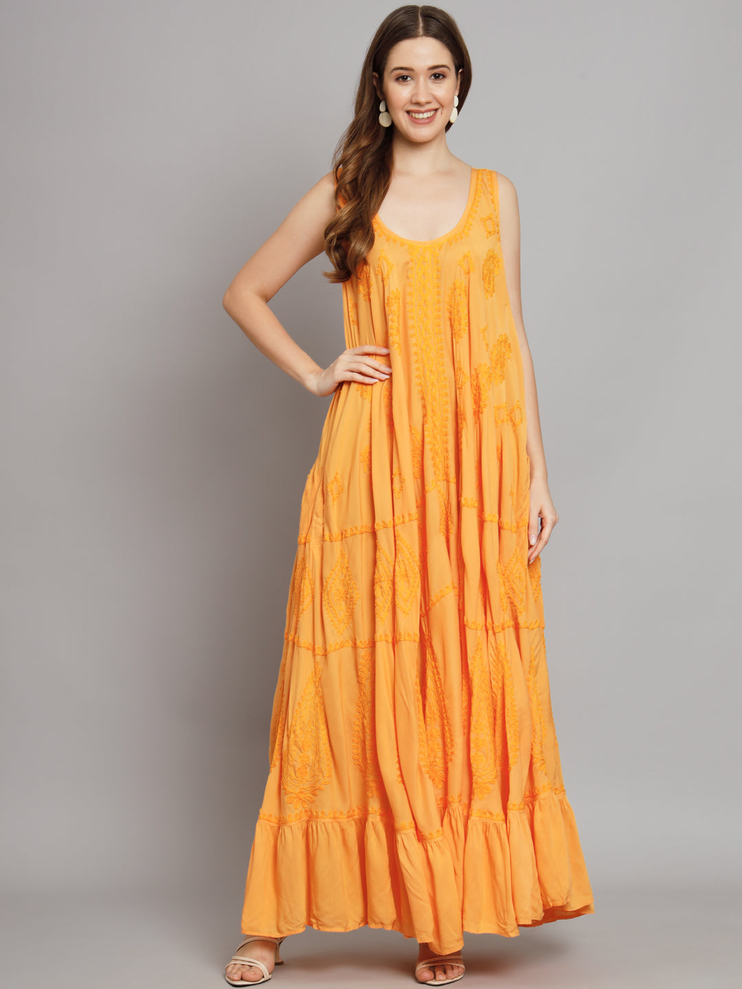 Hand Embroidered Chikankari Modal Kaftan-AL3605