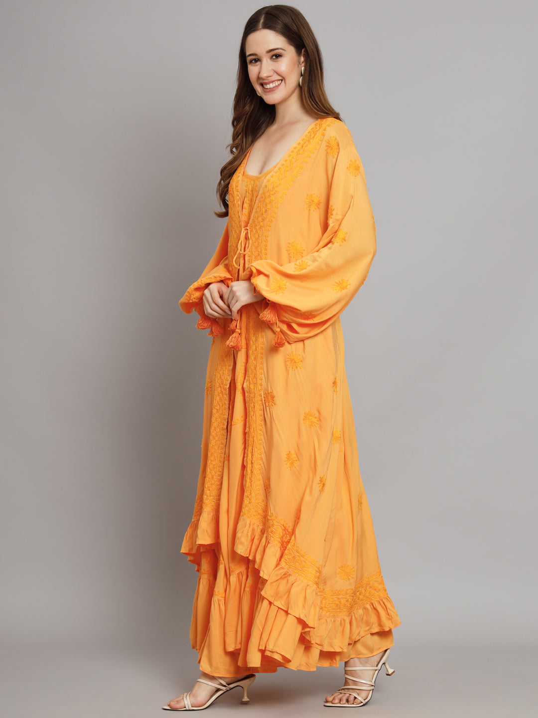 Hand Embroidered Chikankari Modal Kaftan-AL3605