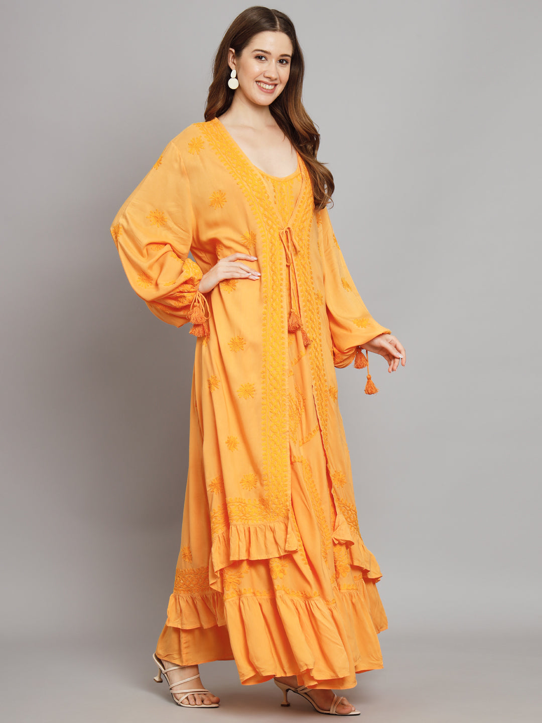 Hand Embroidered Chikankari Modal Kaftan-AL3605