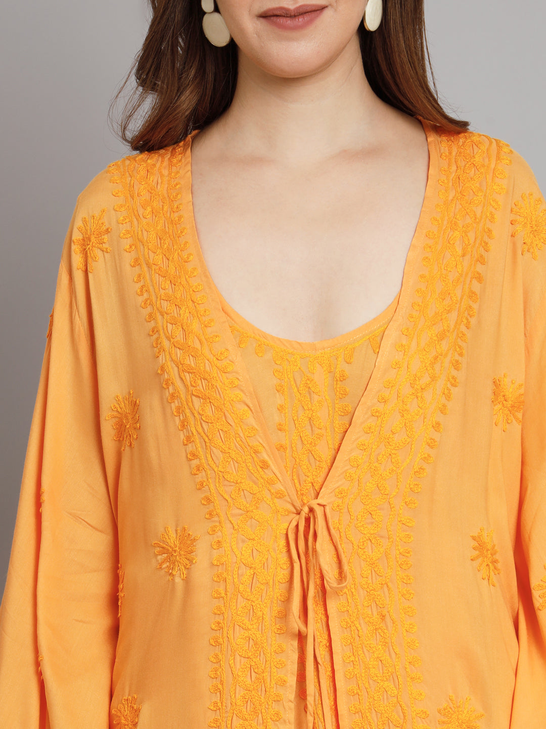 Hand Embroidered Chikankari Modal Kaftan-AL3605