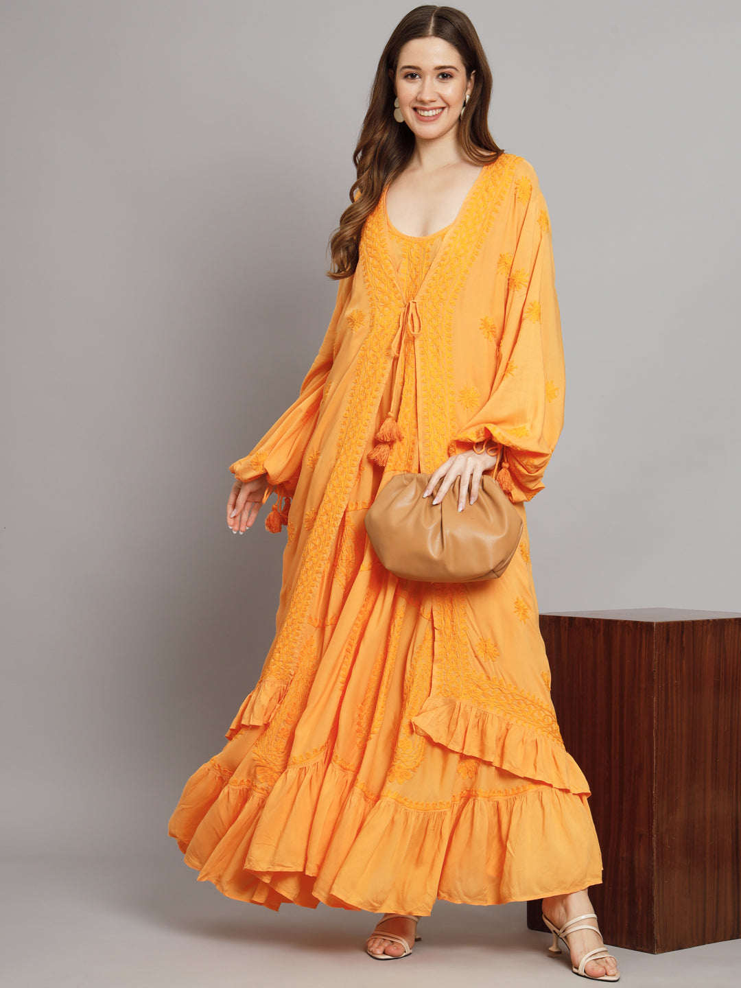 Hand Embroidered Chikankari Modal Kaftan-AL3605
