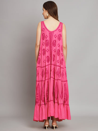 Hand Embroidered Chikankari Modal Kaftan-AL3605