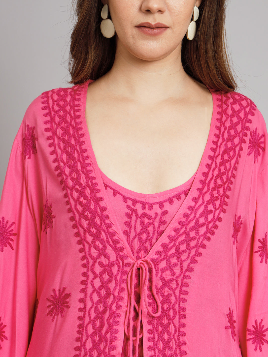 Hand Embroidered Chikankari Modal Kaftan-AL3605