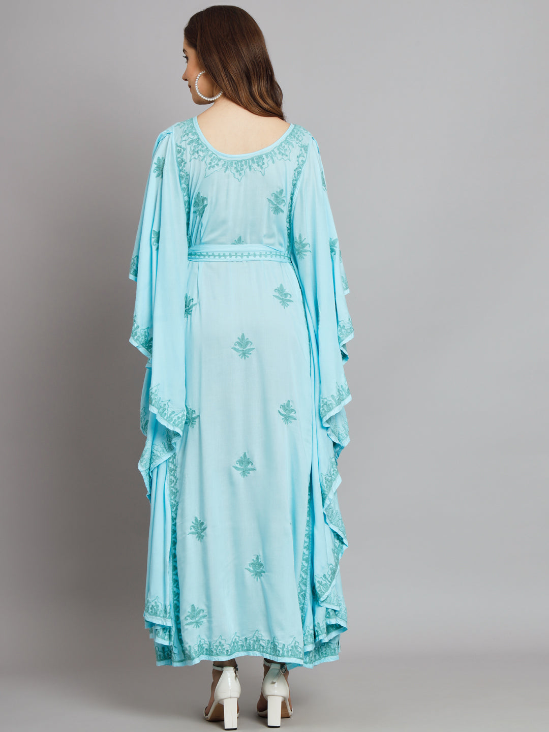 Hand Embroidered Chikankari Modal Kaftan-AL3604 Blue