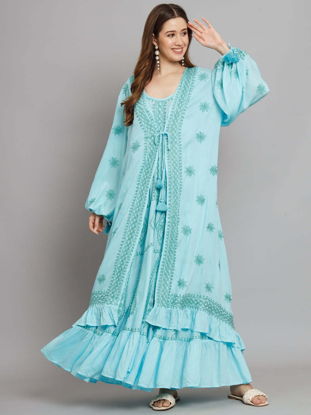 Hand Embroidered Chikankari Modal Kaftan-AL3605