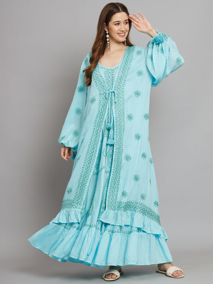 Hand Embroidered Chikankari Modal Kaftan-AL3605