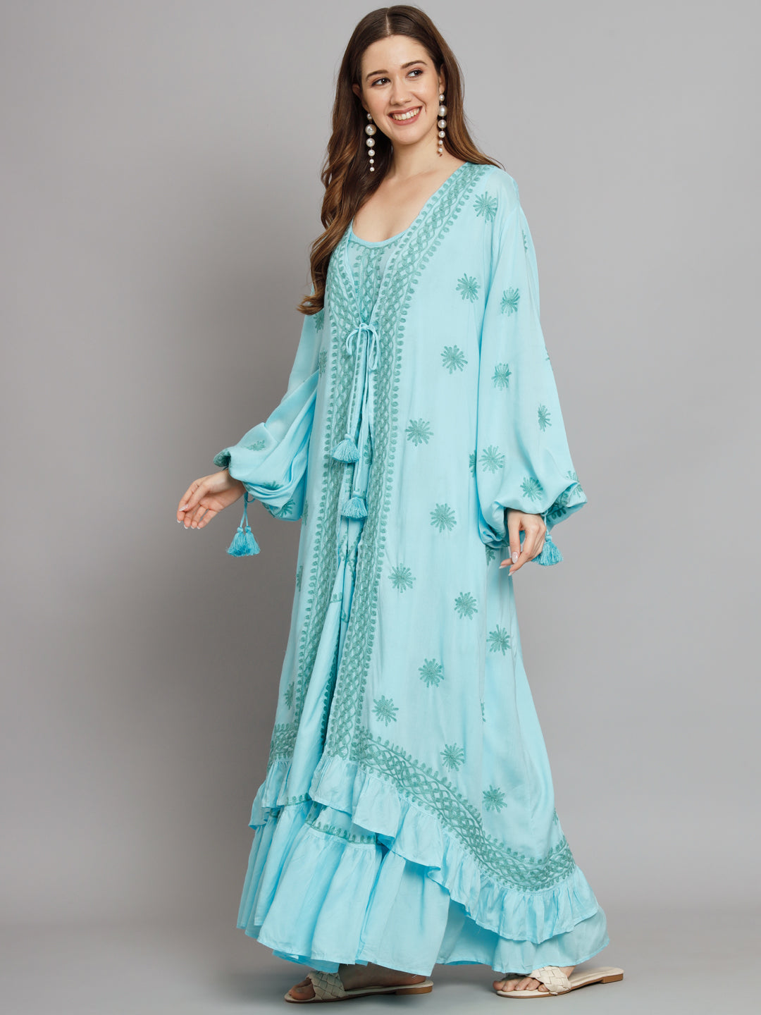 Hand Embroidered Chikankari Modal Kaftan-AL3605