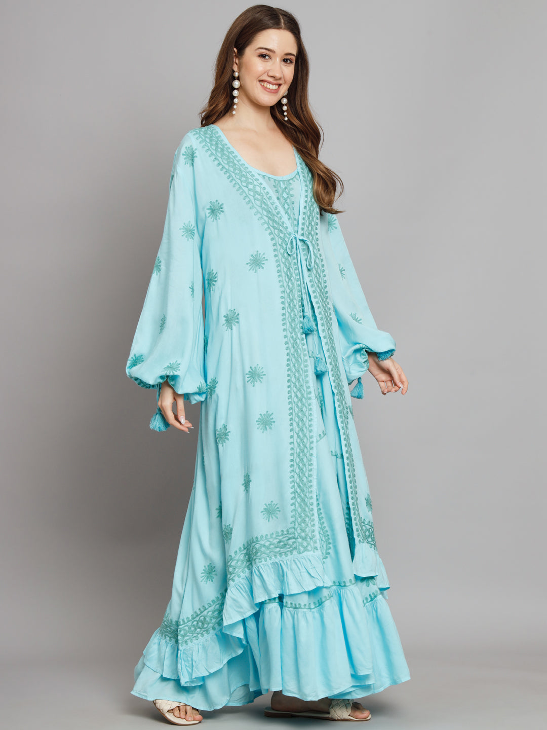 Hand Embroidered Chikankari Modal Kaftan-AL3605