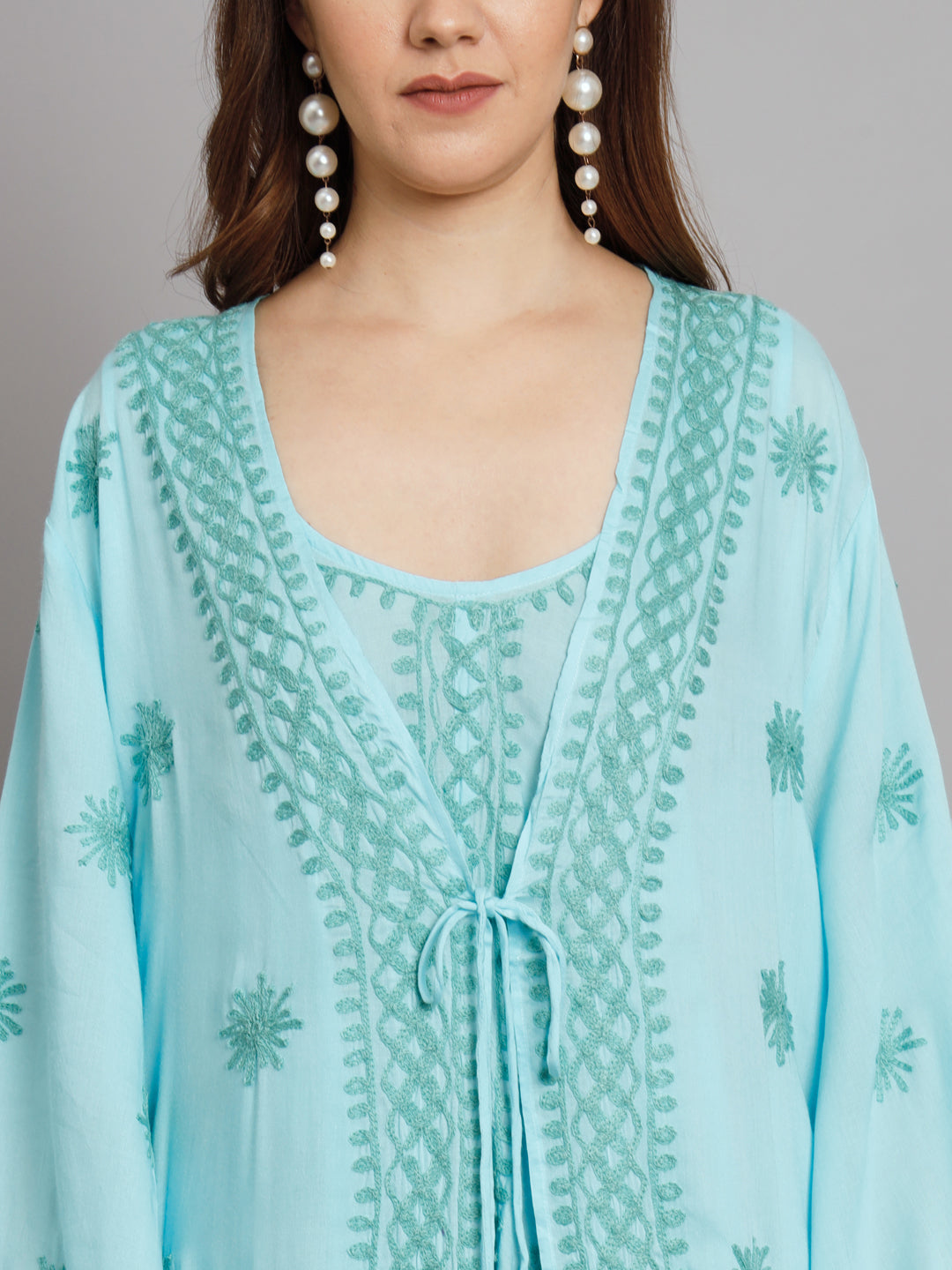 Hand Embroidered Chikankari Modal Kaftan-AL3605