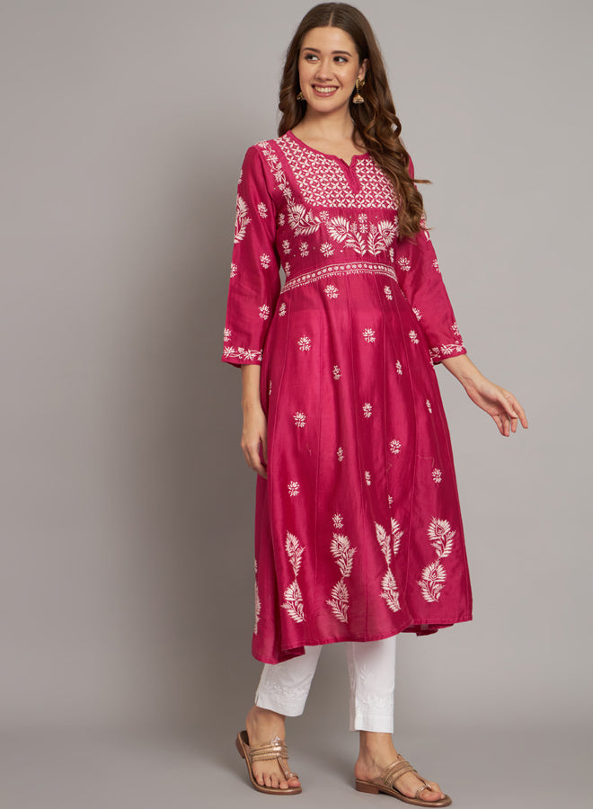 Hand embroidered Chikankari Chanderi Cotton Kurta Set and Dupatta with Mukaish AL3665KS