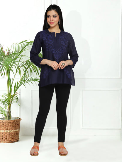 Hand Embroidered Chikankari Cotton Straight Kurti-AL3405