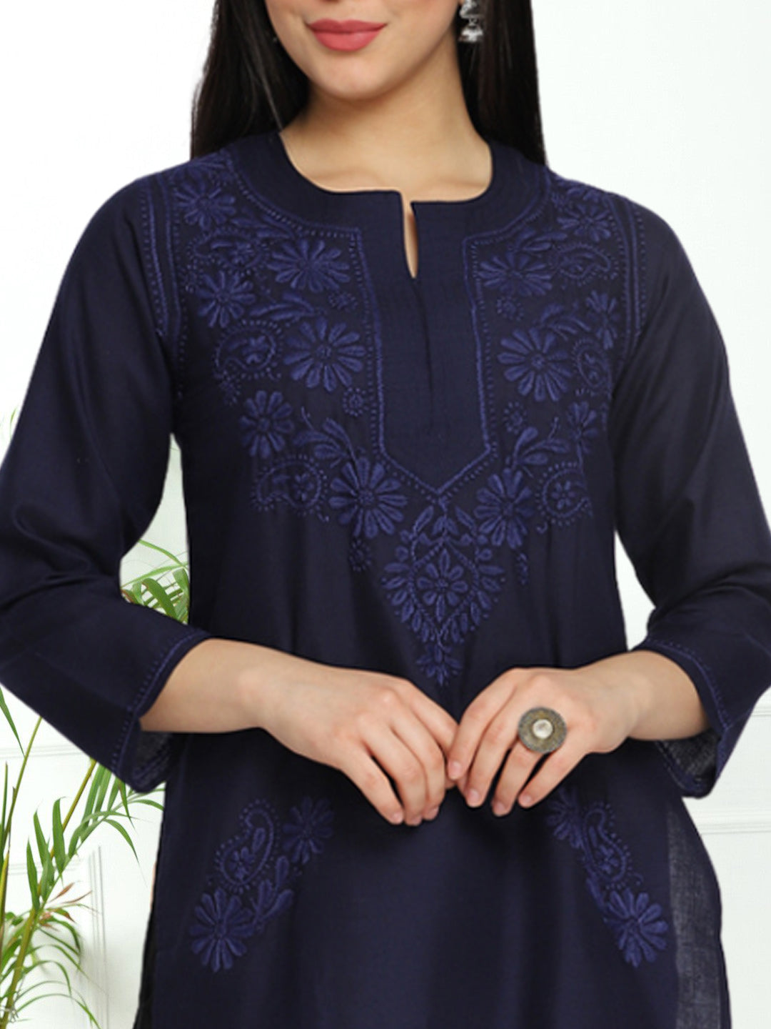 Hand Embroidered Chikankari Cotton Straight Kurti-AL3405