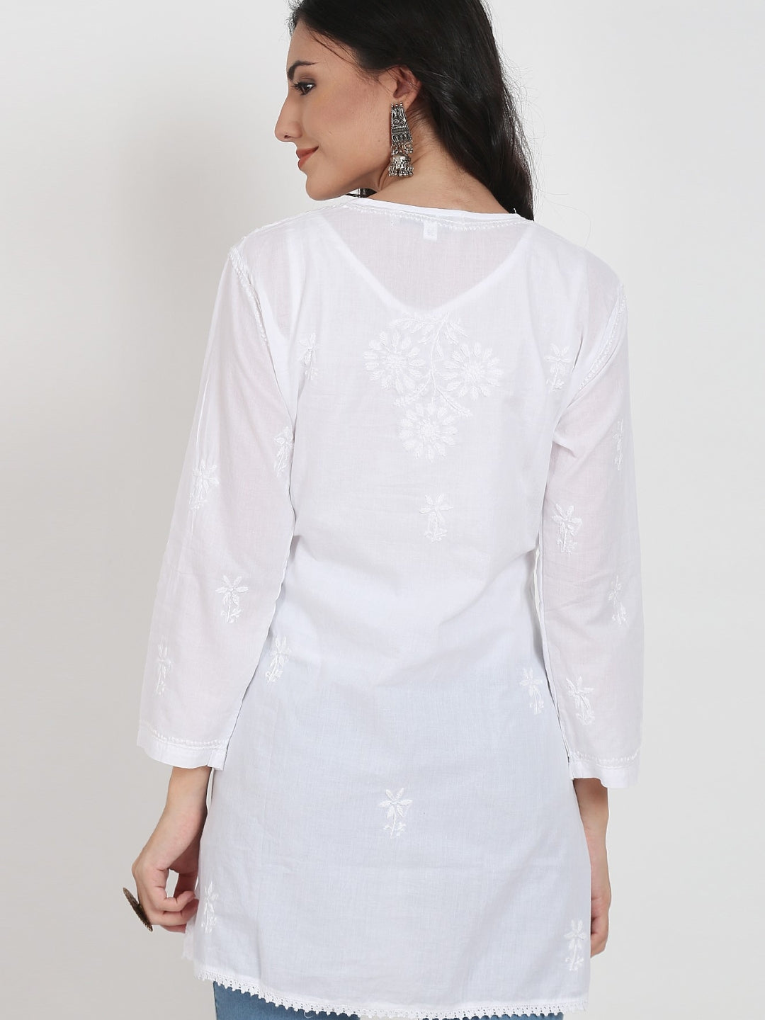 Hand Embroidered Chikankari Cotton A-Line Sustainable Tunics-AL920