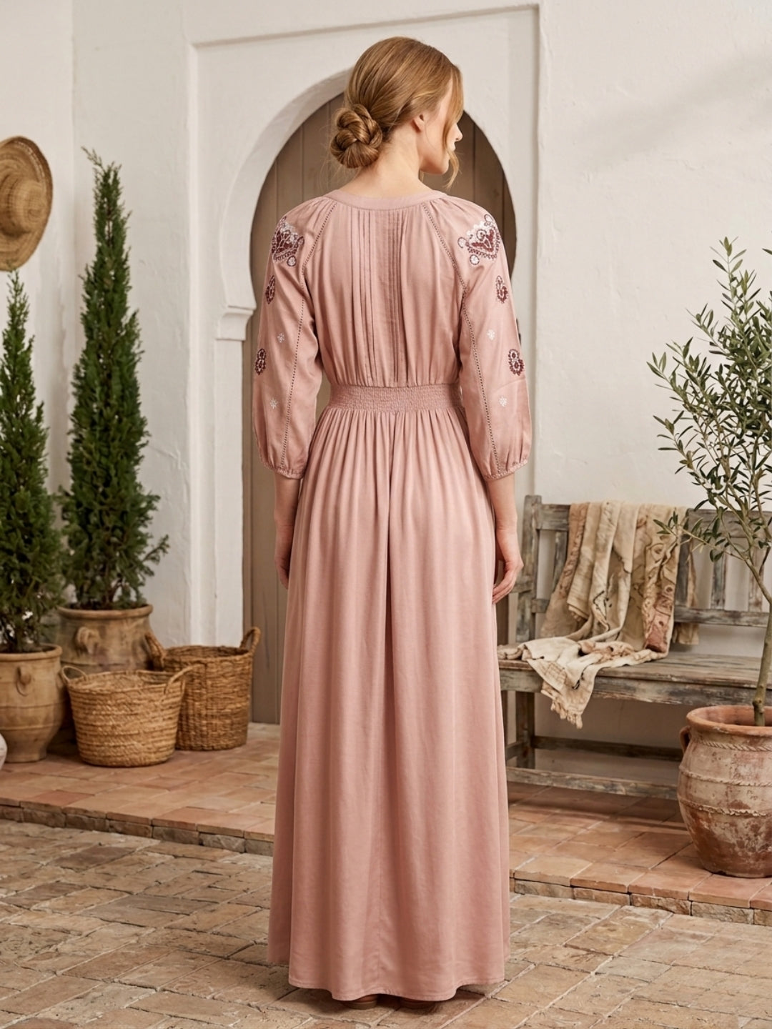 Women Embroidered  Rayon Full Length Dress -AL3727