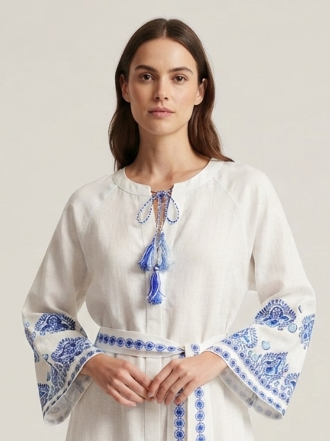 Women Embroidered With Belt Cotton Overcoat -AL3732