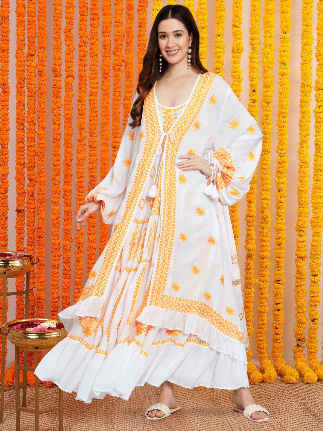 Hand Embroidered Chikankari Modal Kaftan-AL3605