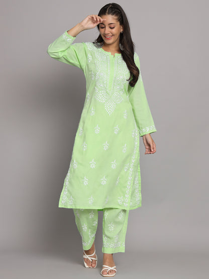 Women Hand Embroidered Chikankari Cotton Kurta Set-AL3674KS