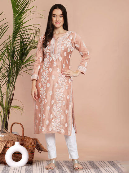 Women Floral Embroidered Chikankari Cotton kurta-AL3670