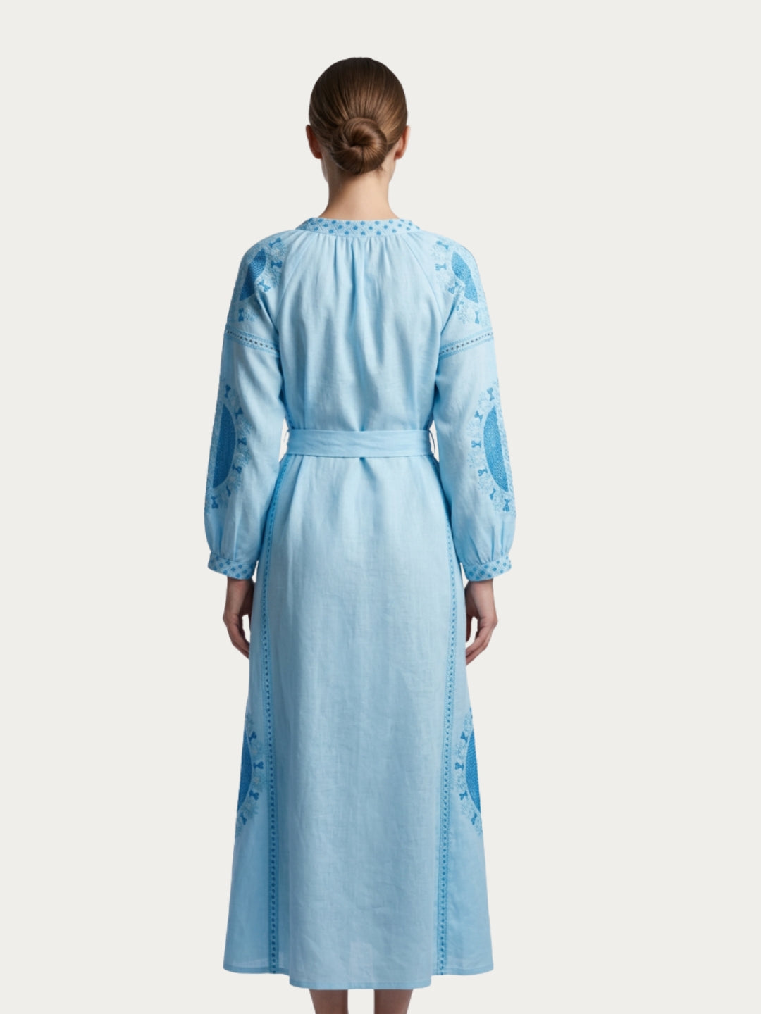 Women Embroidered With Belt Cotton Rayon Dress -AL3722