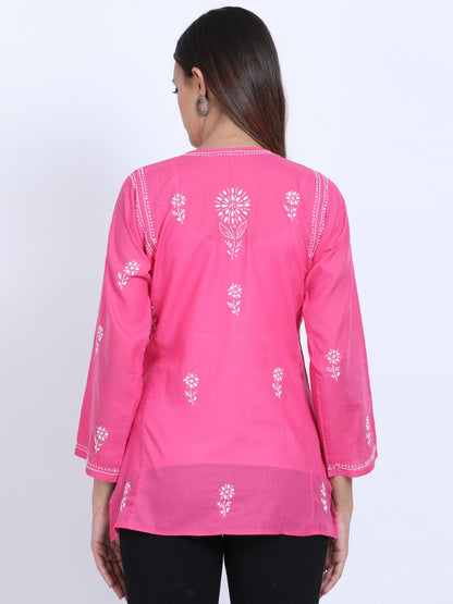 Women Hand Embroidered Chikankari Cotton Kurti-ALSTV115