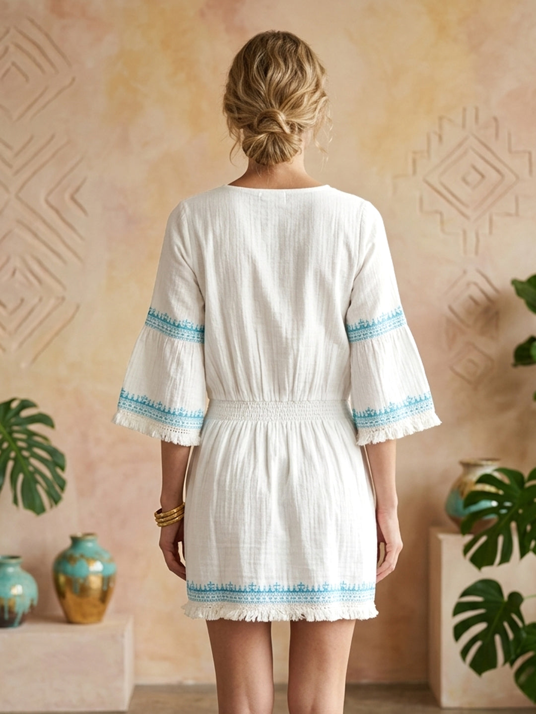 Women Embroidered  Cotton Rayon Midi Dress -AL3719