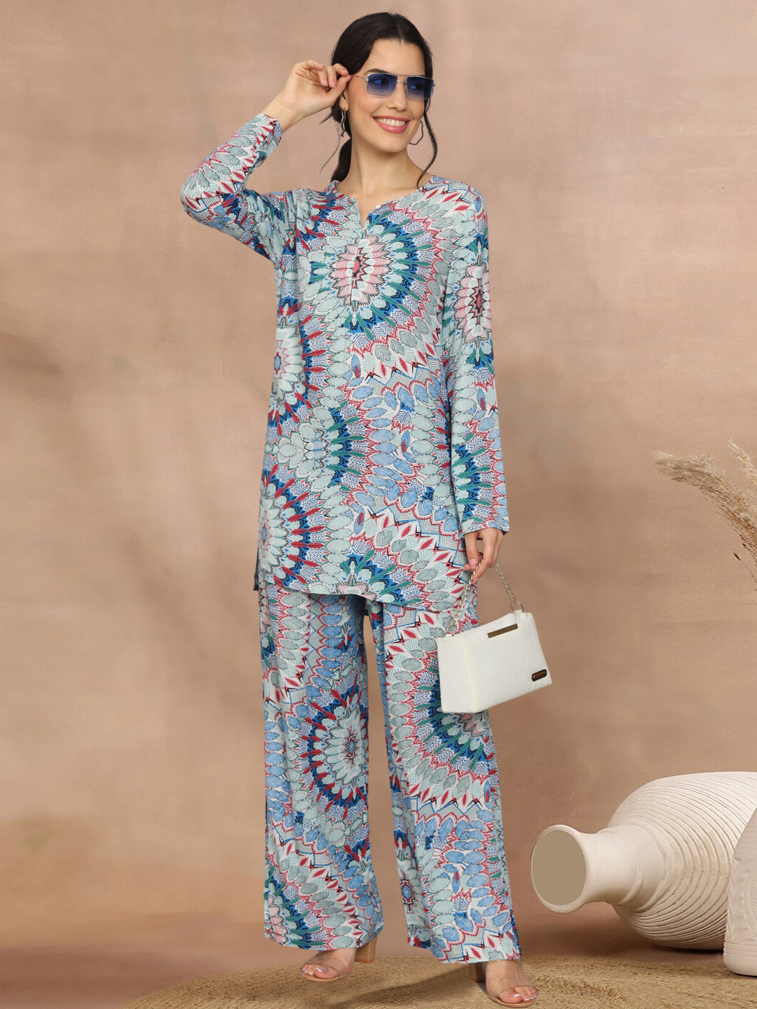 Printed Rayon Co-Ord Set for Women-AL4000 Blue