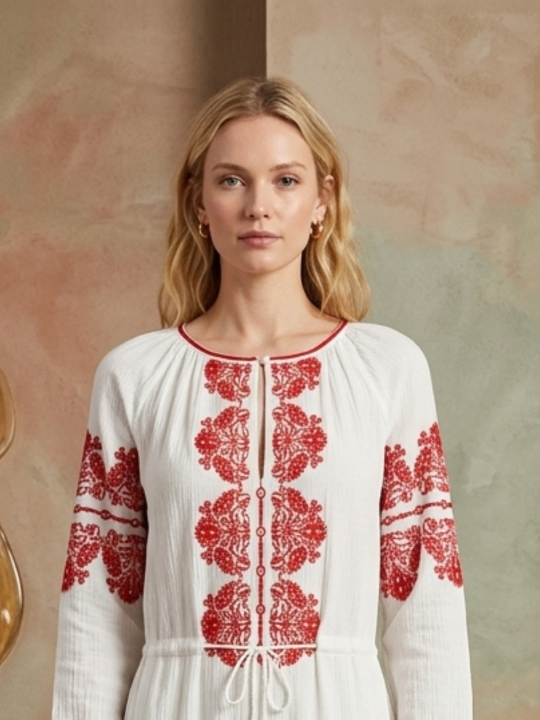 Women Embroidered  Crepe Cotton Dress -AL3736